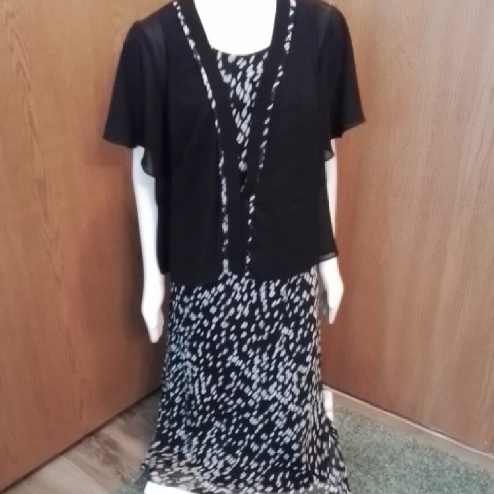 Maggie Barnes Black and White Jacket Dress, 100% Polyester, 18W